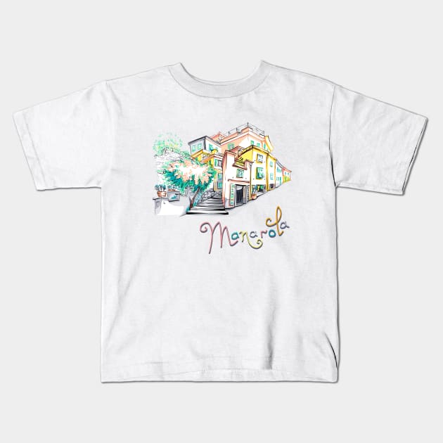 Colorful houses in Manarola, Ligury, Italy Kids T-Shirt by kavalenkava